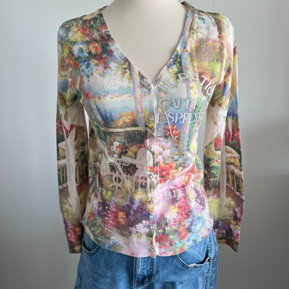 Cute Cut Cardigan Y2K / Vintage with crystal type buttons MADE IN USA